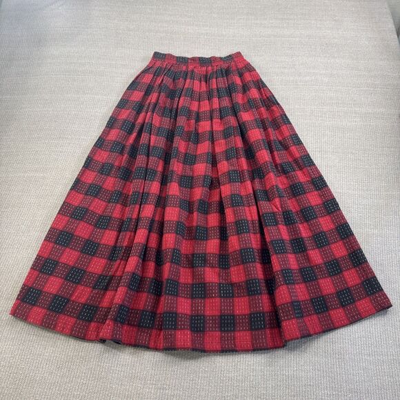 Vintage Espirit Sport Red Plaid Flannel Maxi Pleated Gathered Skirt Girls 7/8 XS - Picture 2 of 8